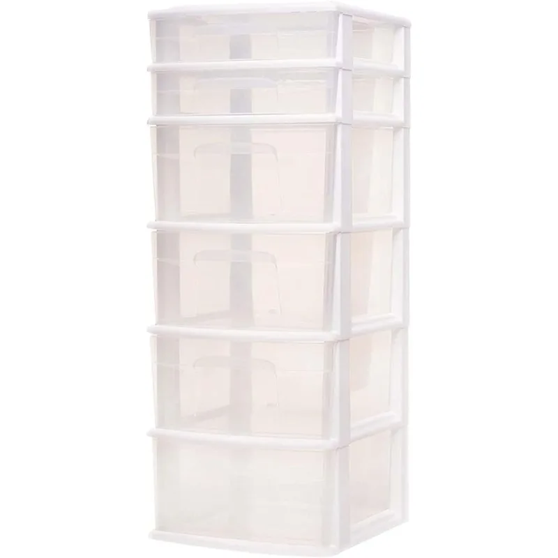 

Medium Stationary 6-Drawer Plastic Home Office Bedroom & Closet Organizer Storage Drawers, Clear with Black Frame