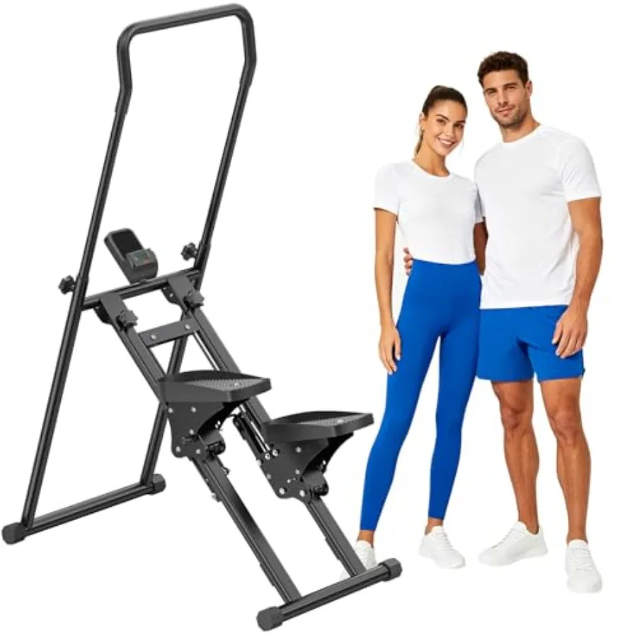 Home gym stair stepper machine: folding vertical climber with LCD monitor and handlebars low-impact full-body workout equipment
