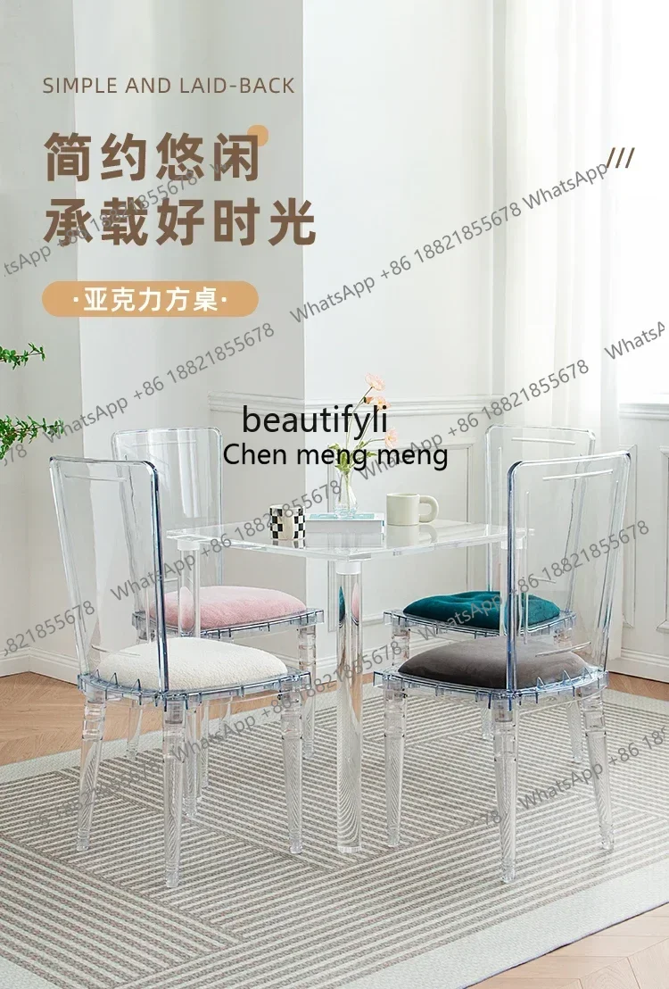 zS173High transparent acrylic square table household dining table negotiation table minimalist villa