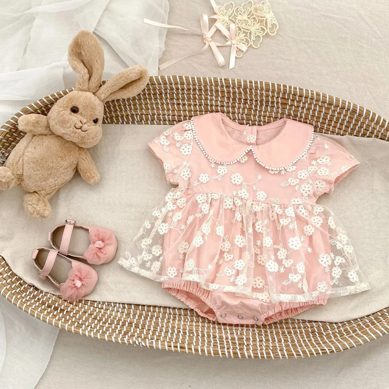 Summer new baby clothes for 0-3 years old, exquisite baby girl sweet one-piece skirt, doll collar jumpsuit