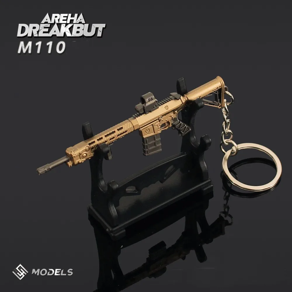 9 cm/3,54 zoll Arena Breakout Schlüsselanhänger Mini M110 Gewehr Modell Legierung Kleine Anhänger Spielzeug Schlüsselring Charme llaveros spiel Geschenke