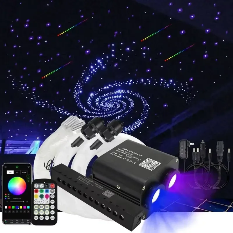 26W Dual Color RGBW Twinkle Starlight Headliner Kit 1300Pcs Music APP Control With Colorful Shooting Star for Car / Home