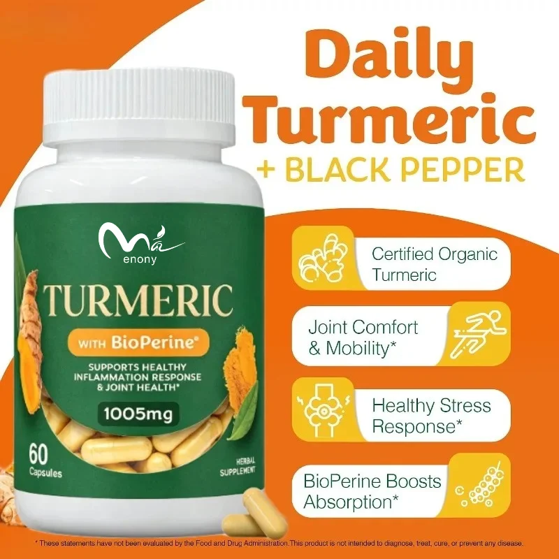 Black Pepper, Turmeric, Curcumin Supplement -100mg Extract+900mg Ginger Yellow - Joint Health and Exercise Supplement