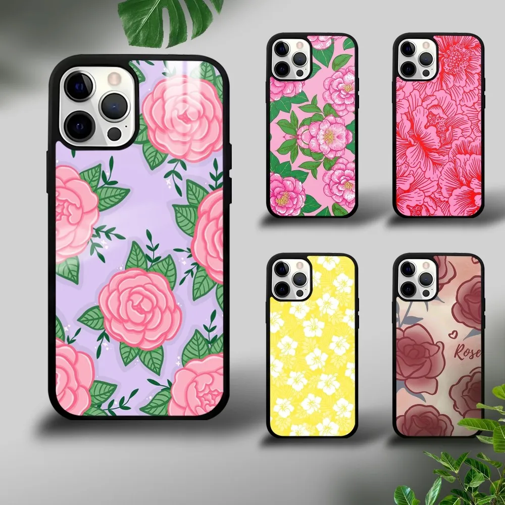 Pink Flower Hibiscus Rose Phone Case For iPhone 16 15 14 13 12 11 Pro Xs Max Mini Plus Celulares Hard Funda