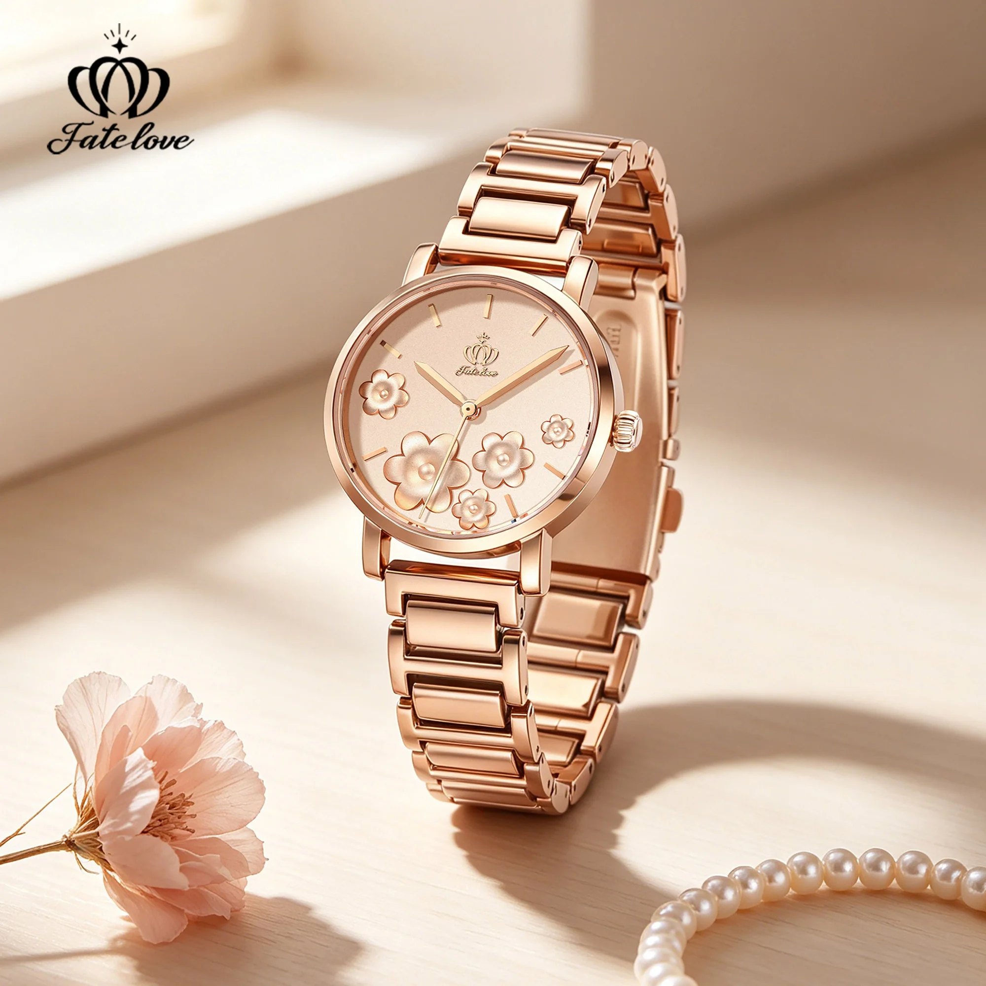 Fate Love Brand New Exquisite Round Dial Waterproof Women's Steel Strip Quartz Watch for Women 929