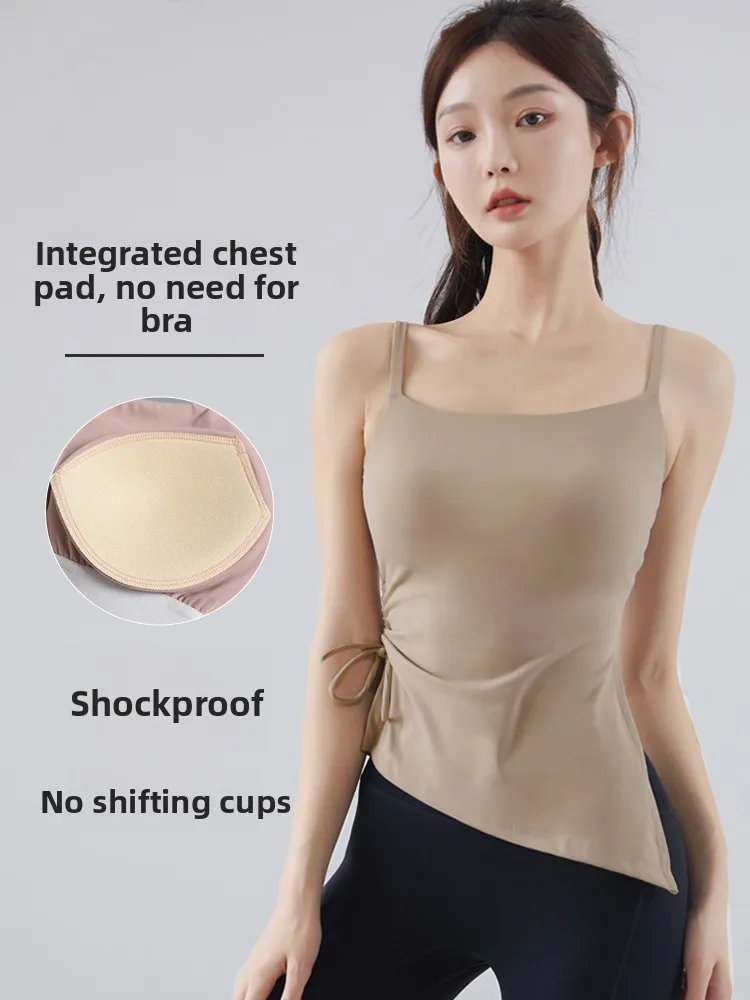 

One-Piece Yoga Sports Top Women's Fitn Clothing Side Slit Single-Sided Pleated Slimming Sportswear Qui-Dry Nylon