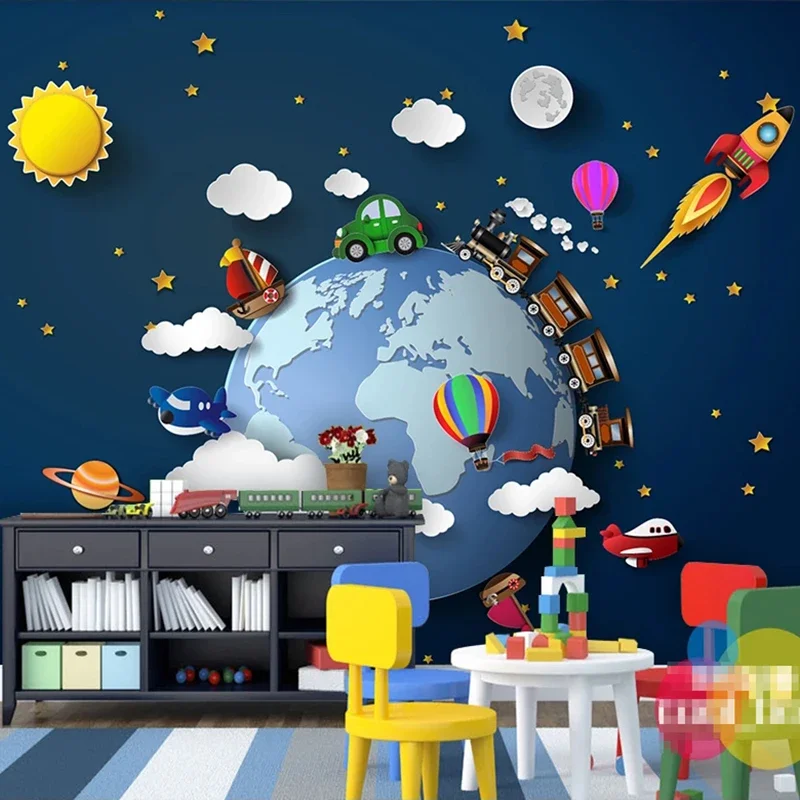 

Custom 3D Photo Wallpaper Cartoon Car Starry Universe Planet Baby Bedroom Children Room Decoration Wall Mural Papel De Parede