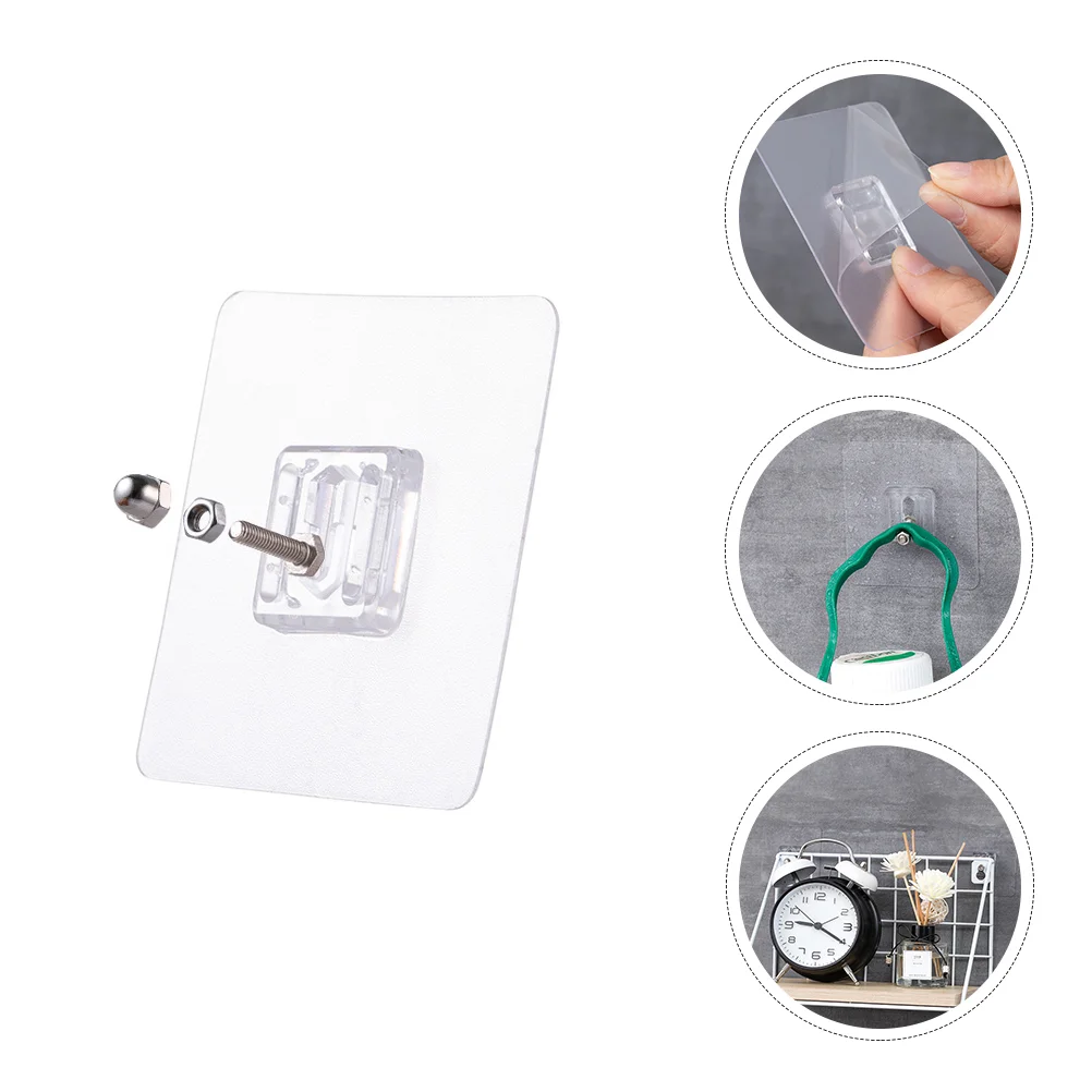 

10 Pcs Hook No Trace Stickers Self-adhesive Hooks Storage Non-Trace Transparent Sticky Screw Stainless Steel