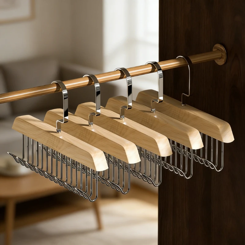2pcs-8 Hook Wooden Camisole Hanger Multifunctional Underwear Vest Storage Organizer Household Solid Wood Hook Hanger