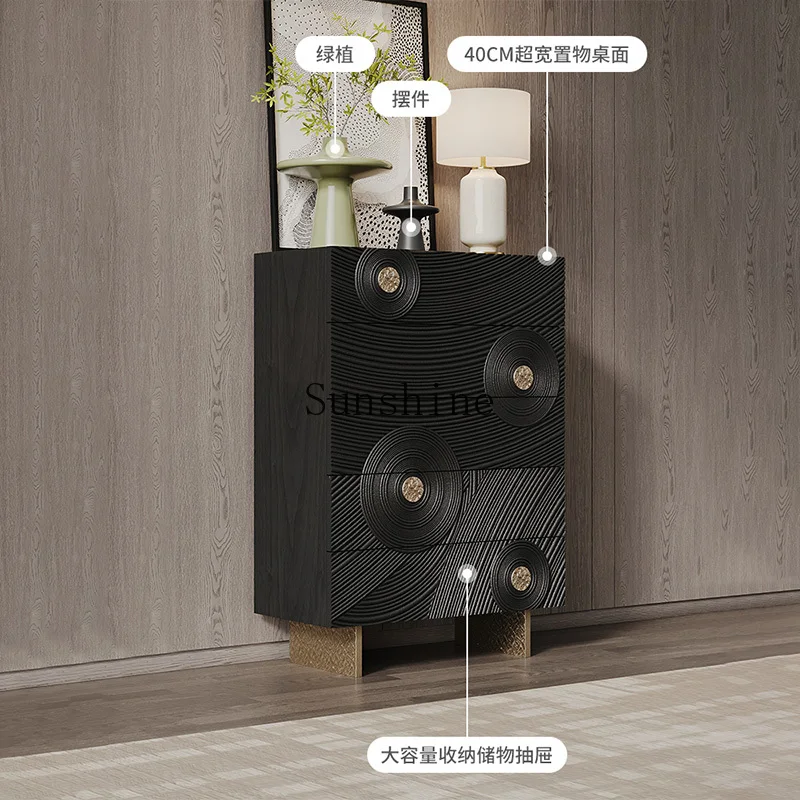 Italian light luxury solid wood bucket cabinet, living room integrated storage cabinet against the wall