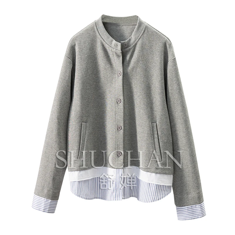 

Stylish Stacking Feeling Solona Cotton Fake Two-piece Sweater Jacket Women's 07I5 Sweatshirt Streetwear Women