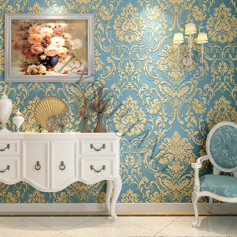 3D Non-Woven Wallpaper Damascus Wallpaper Bedroom Living Room Wall Luxury Decoration Sticker Home Decorative Wall Sticker