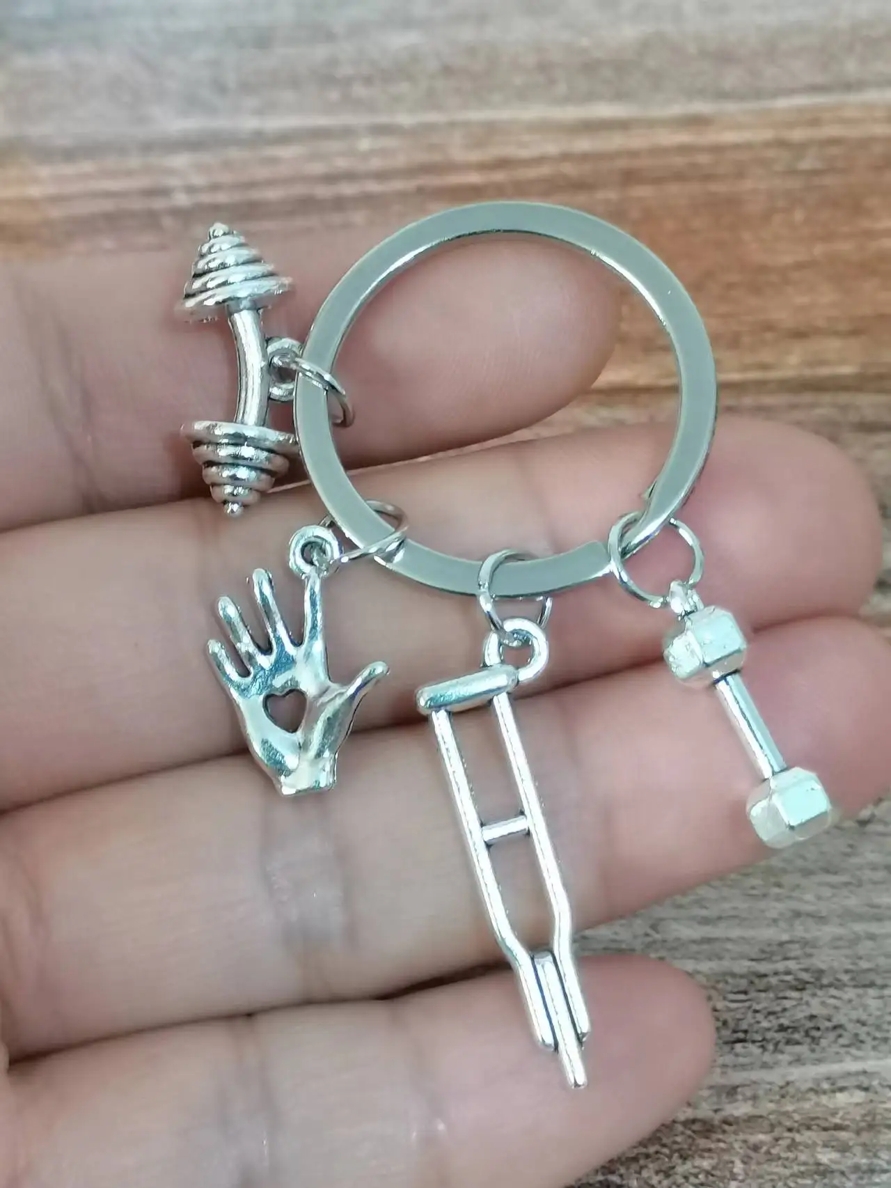 2022 Hot Fashion Accessories Keychain Mini Dumbbell Crutches Gloves Keyrings Fitness Rehabilitation Medical Charms Keychains Des