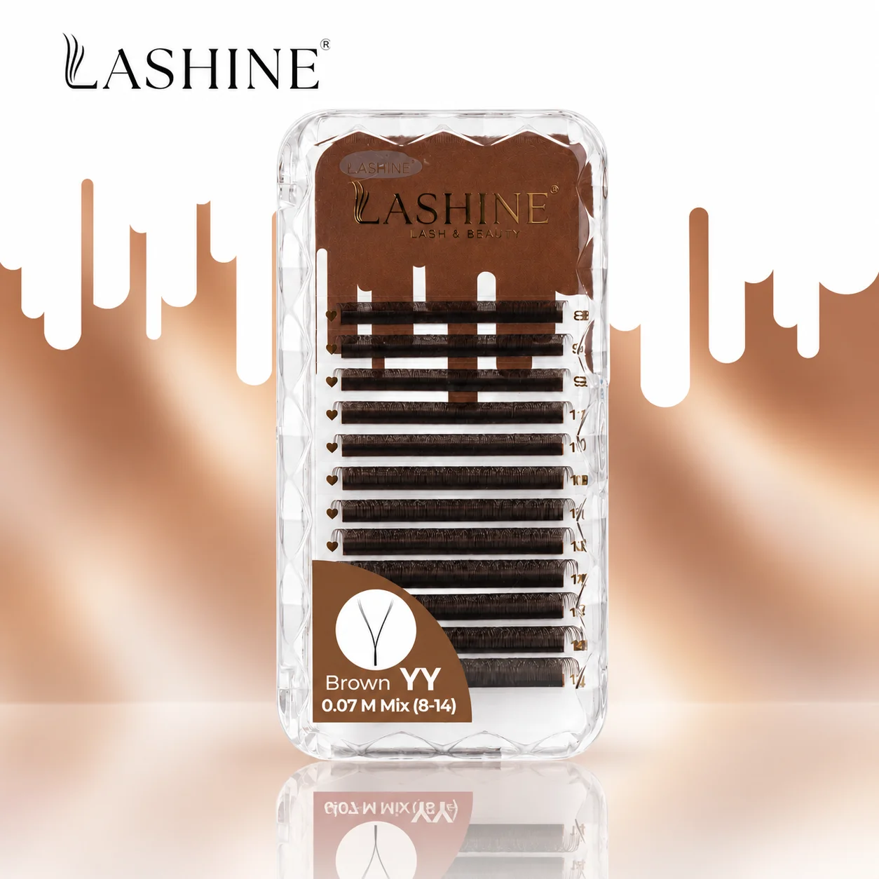 LASHINE YY-Shaped Eyelash Extensions Brown 0.07mm D Curl Mix Volume Lashes W for Eyelash Professionals
