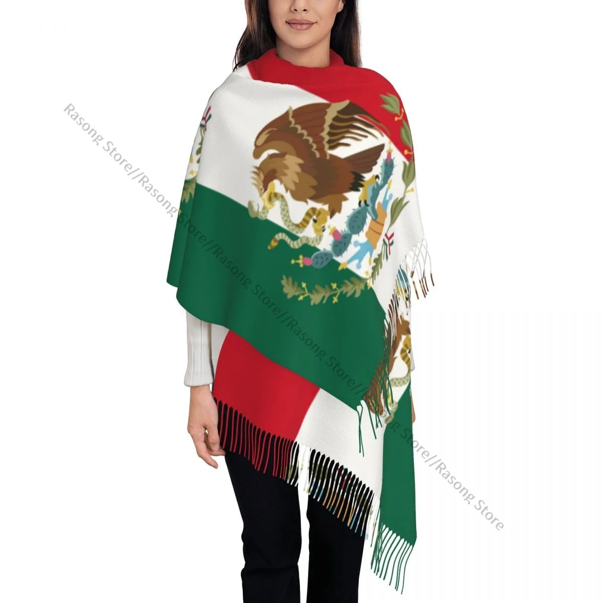 Autumn Winter Warm Scarves Mexican Flag Background Fashion Shawl Tassel Scarves Wrap Neck Headband Hijabs Stole