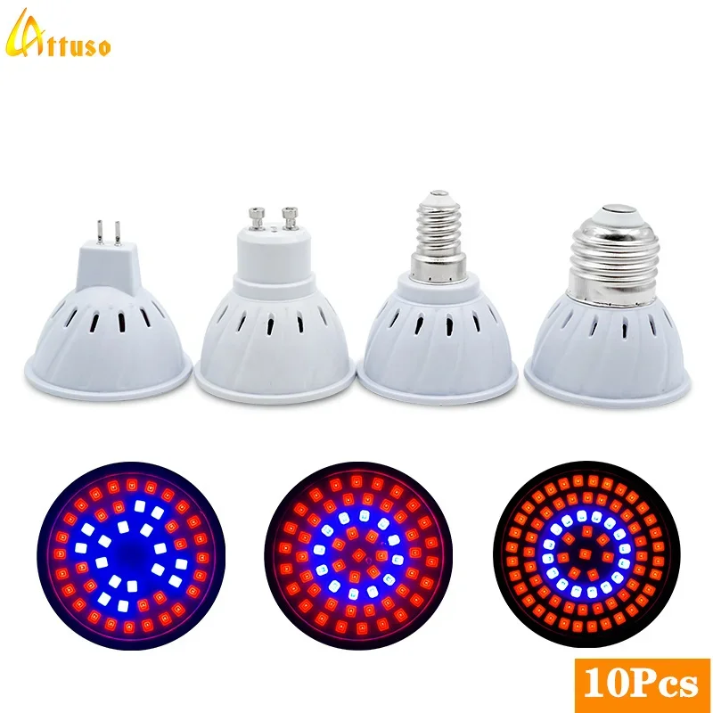 10pcs/lot LED Grow Light 220V E14 E27 MR16 GU10 Full Spectrum Bulb Plant Lamp Red Blue UV IR for Grow Tent Greenhouse Lighting