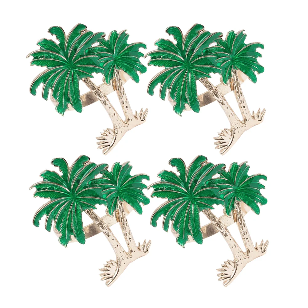 4 Pcs Coconut Tree Napkin Rings Hawaiian Gathering Family Dinner Iron Material Sturdy Structure Fix Napkin Luau