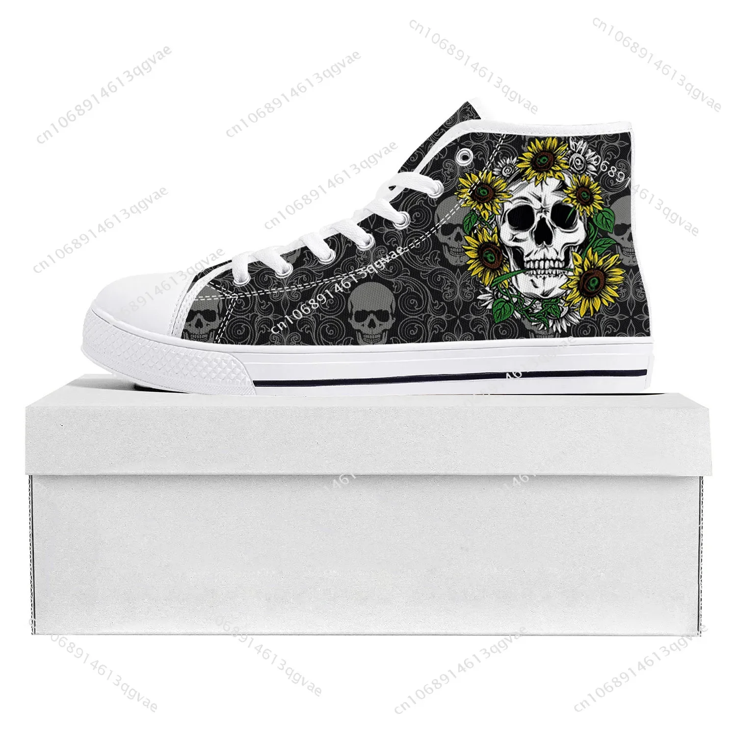 

Высокие высококачественные кроссовки Sunflower Skull, мужские и женские холщовые кроссовки для подростков, повседневная обувь для пар, Белая обувь на заказ