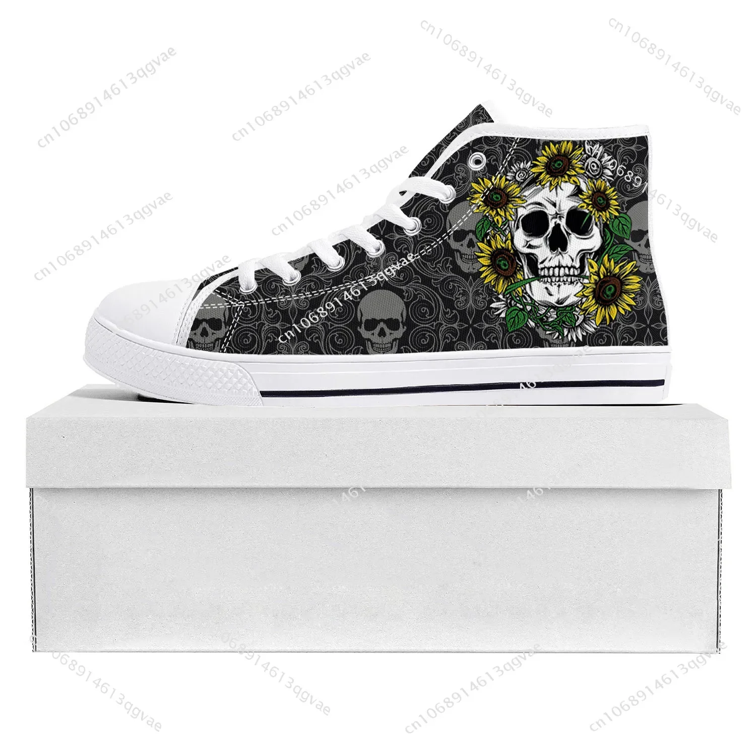 

Sunflower Skull High Top High Quality Sneakers Mens Womens Teenager Canvas Sneaker Casual Couple Shoes Custom Made Shoe White