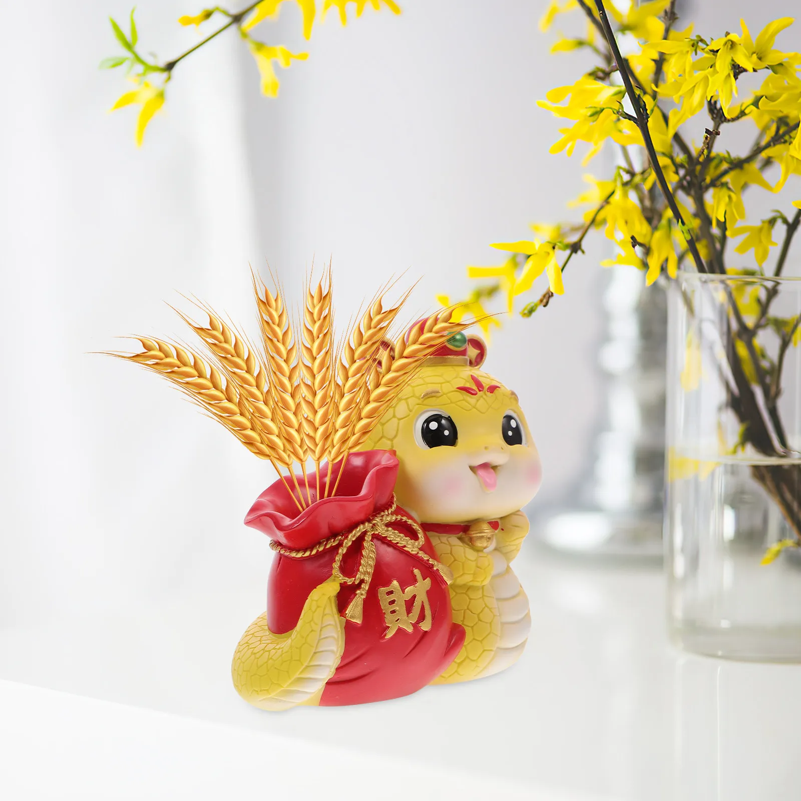 Resin Snake Pencil Holder Chinese Zodiac Desk Organizer Home Office Decor Feng Shui Snake Year 2025 Good Luck Animal Sculpture
