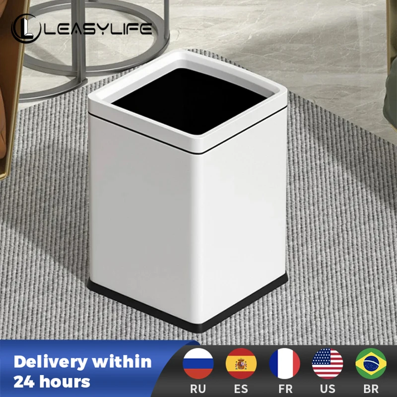 Leasylife-Stainless Steel Trash Can without Lid, Double Large Capacity, Household, Kitchen, Office Storage Bin, Commercial