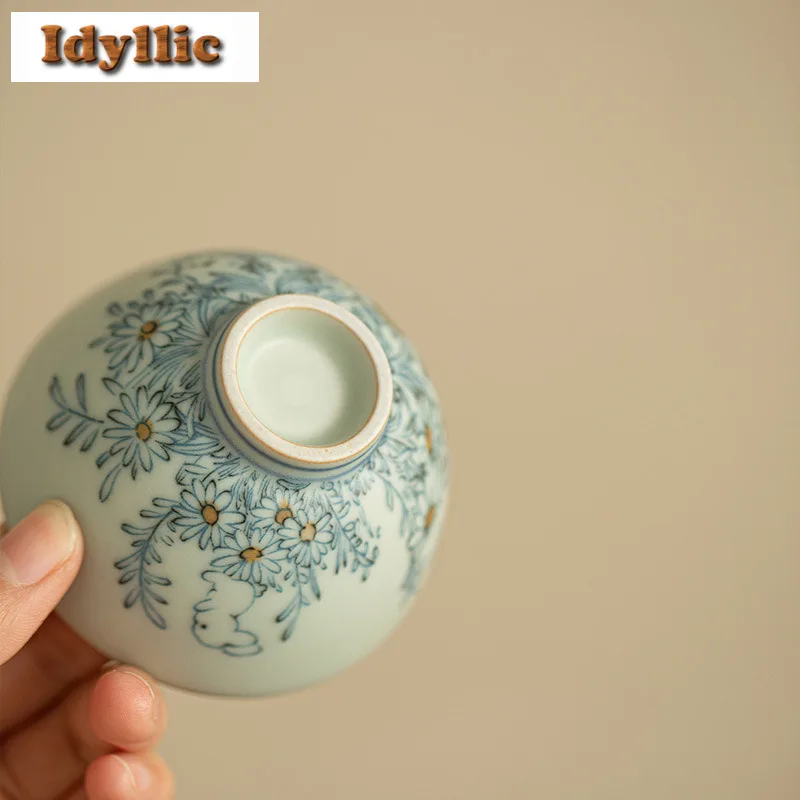 2 قطعة/الوحدة رو كيلن ديزي لطيف أرنب الأزرق والأبيض فنجان الشاي زن وعاء الشاي القدح الشاي تذوق التأمل كوب Jianzhan ماستر أكواب 70 مللي #3