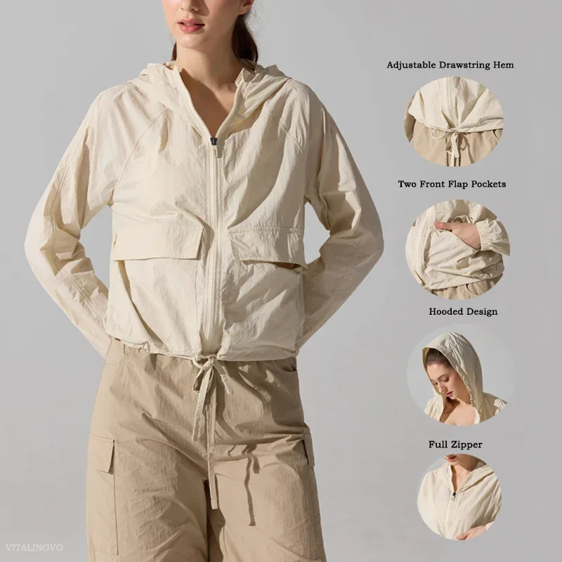 

Lightweight Waterproof Womens Running Jacket Full Zipper Long Sleeve Hooded Windbreaker Athletic Hiking Rainwear