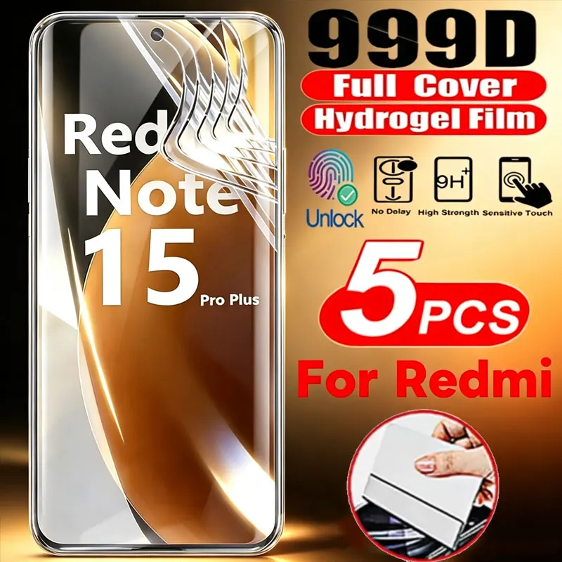 5 protections d'écran souples pour Xiaomi Redmi Note 15 Pro 5G Note 14 14S 13 12 11 Pro Plus Film hydrogel Redmi Note 12S 11S 10S
