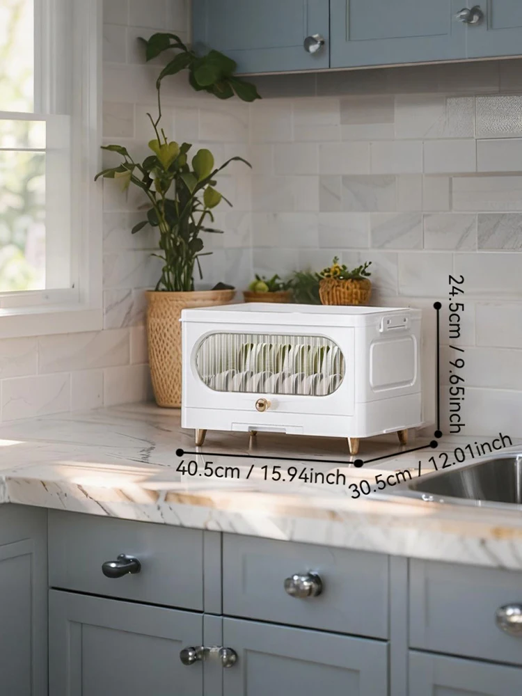 

Space-saving Plastic minimalist cutlery cabinet, kitchen multi-functional countertop flip-top draining bowl cabinet