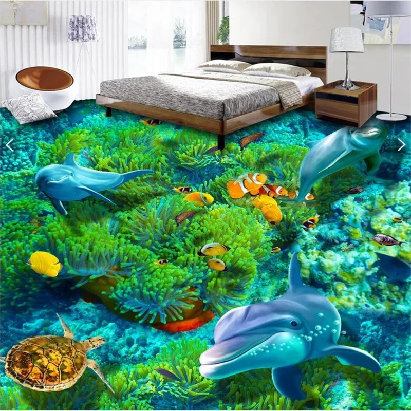 

Custom flooring 3d underwater world bathroom living room flooring painting pvc self adhesive wallpaper bathroom floor painting