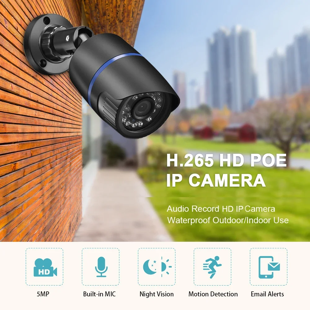 AZISHN H.265 5MP 2592X1944 CMOS كاميرا IP الصوت مقاوم للماء كشف الوجه يوم/ليلة XMEye P2P كاميرا CCTV POE48V Z78BS60-5MP