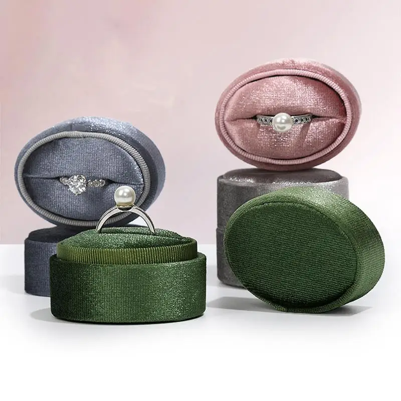 Oval Rings Box Jewelry Organizer Wedding Rings Packaging Box Velvet Single Double Ring Storage Box Jewelry Display Organizer