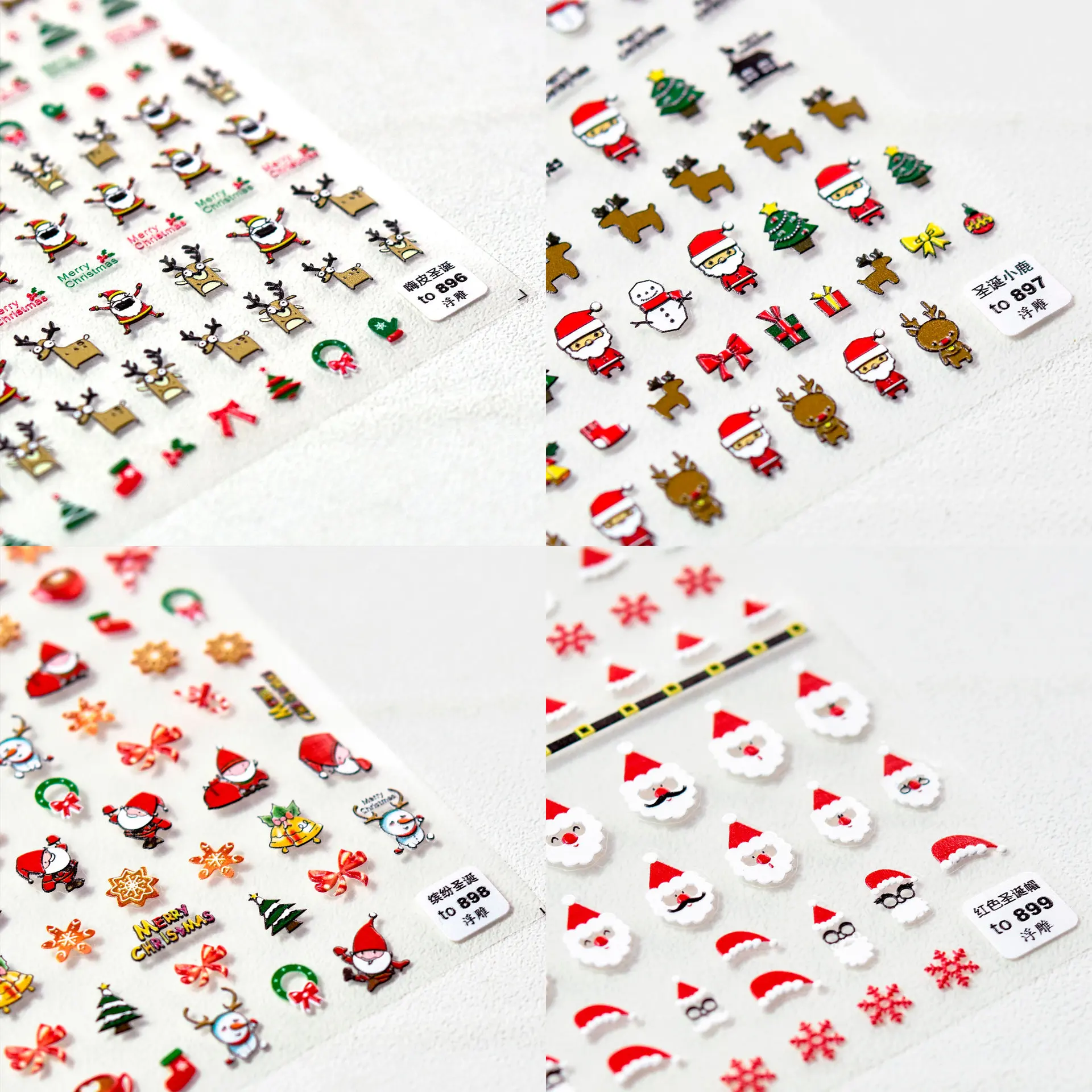 

5D embossed cute nail art stickers high quality exquisite nail stickers three-dimensional self-adhesive Christmas series sticker