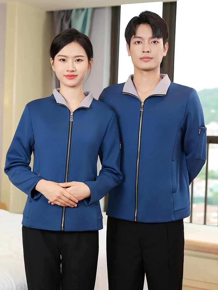 Catering Restaurant Waiter Autumn Winter Work Uniform Thick Sweatshirt Property Hotel Guest Room Cleaner Cleaning Uniform