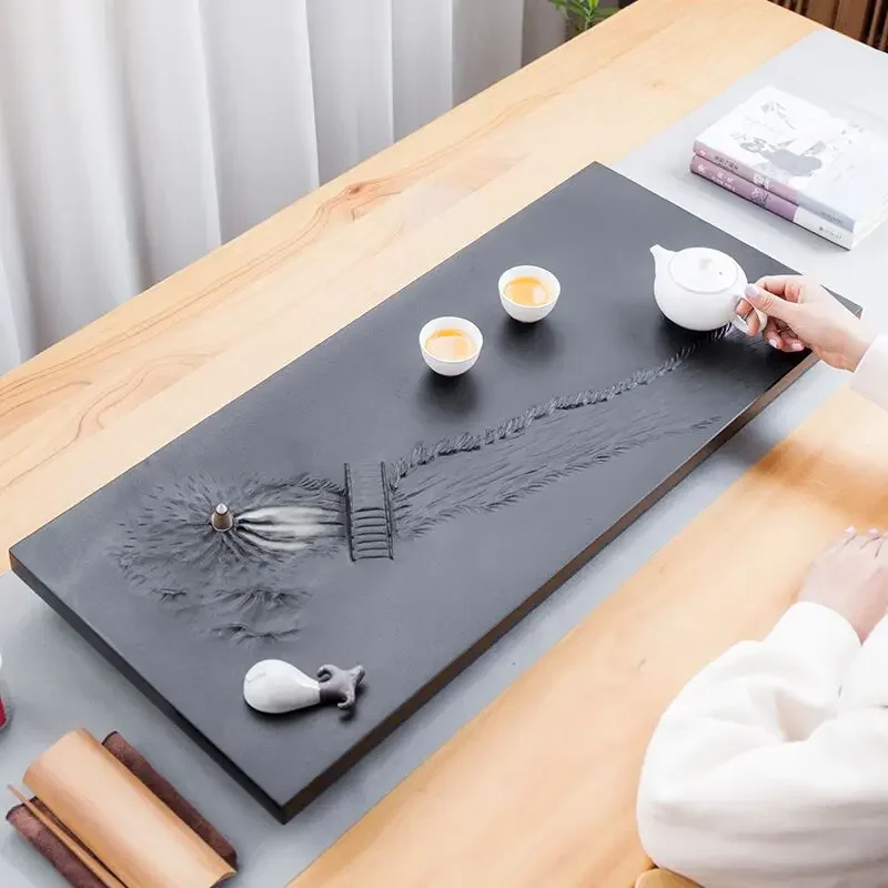 a*-Coffeeware Stone Tea Tray Rectangle Black Living Room Coffee Pot Saucer Tea Tray Saucer Decorative Home Decorationgs./