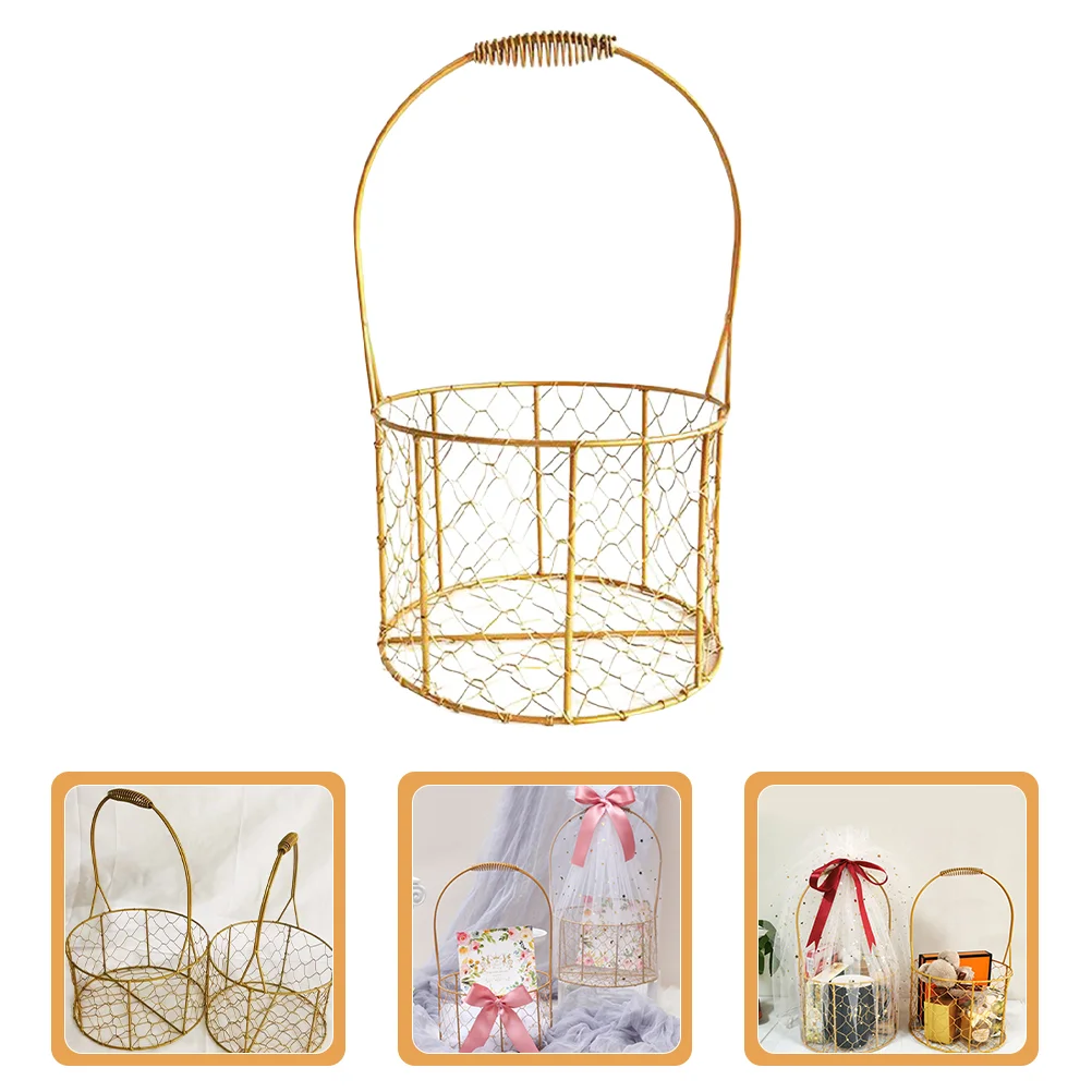 

Iron Flower Girls Basket Wedding with Handle Rural Metal of Flowers Wire Bookshelf Decoration