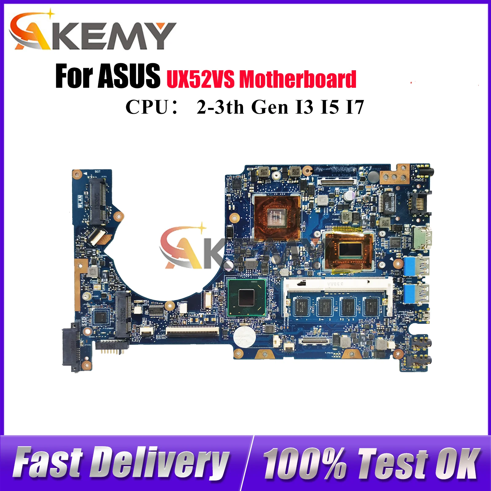 

UX52VS Laptop Motherboard For ASUS ZenBook UX52V UX52VS Notebook Mainboard With I3 I5 I7 CPU 100% tests OK fast shipping stk