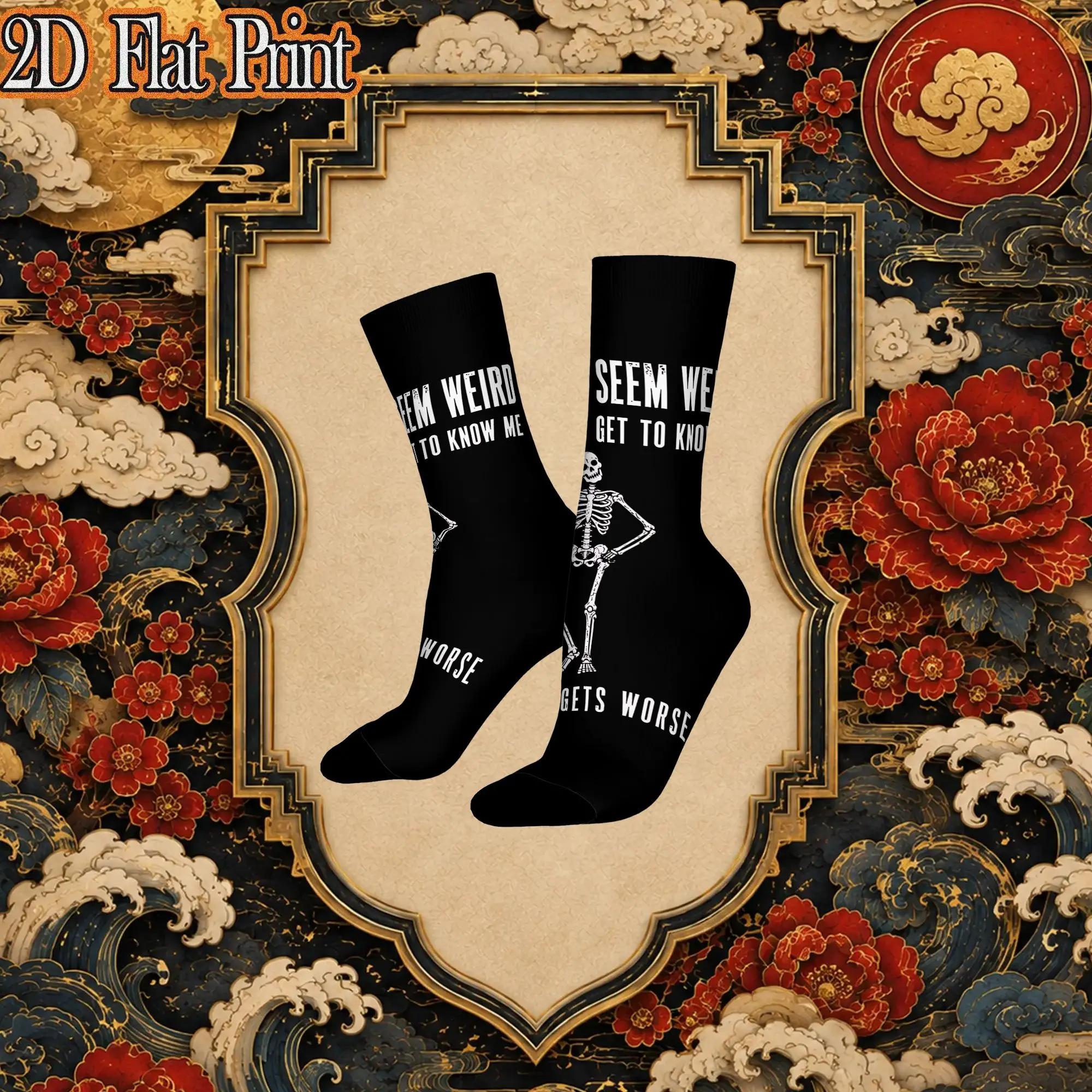 Fashion Retro The warning signs were ther Crazy Men's  CrewSock Unisex  Funny Mid-Calf Socks