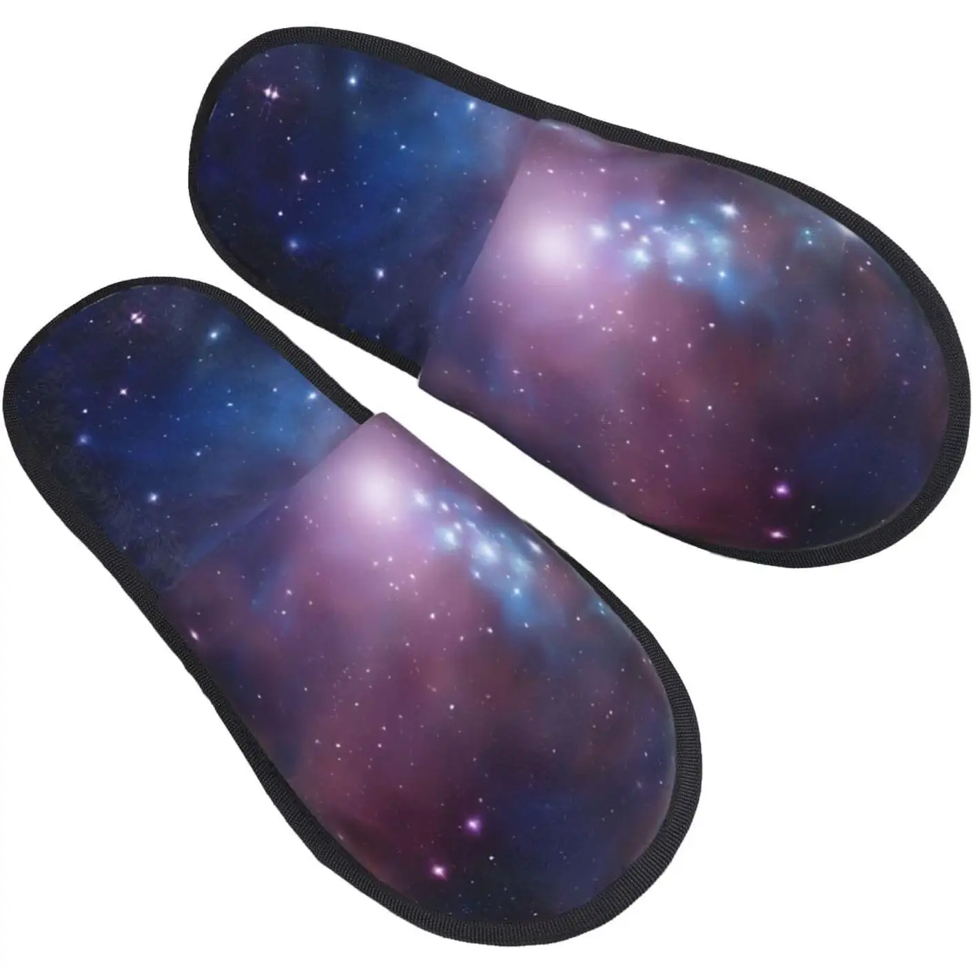 

Blue Purple Galaxy printing Fall Winter Fuzzy Slippers Comfy House Shoes,Portable for Hotel Travel Gifts for Women and Men