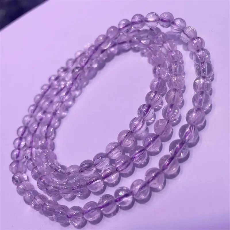 6MM Natural Kunzite Triple Circle Bracelet Women Fashion Healing Crystal Round Beads Lovers Strand Jewelry Gift 1PCS