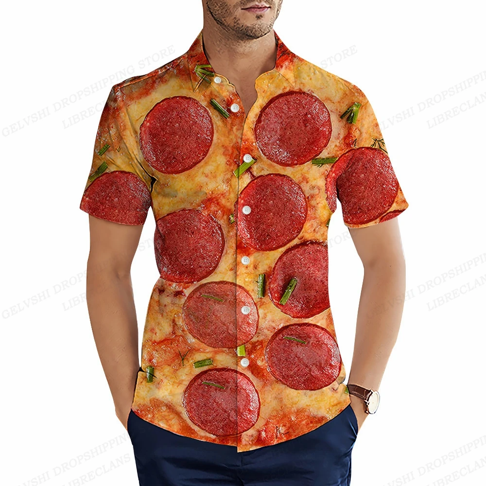 Foods Sausage Shirts Men Women Fashion Shirts Hawaiian Casual Beach Blouse Cuba Camisa Turn Down Collar Funny Chips Shirt Boy