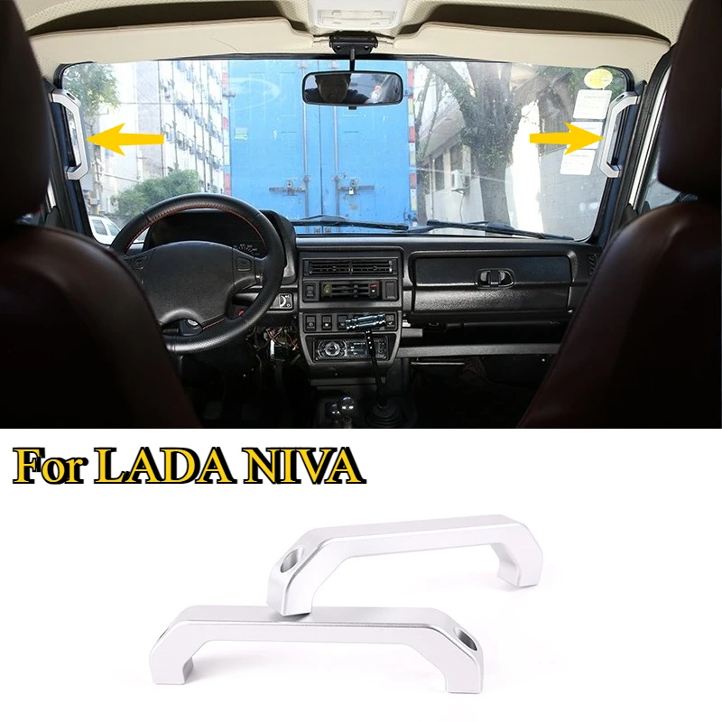 For LADA NIVA Aluminum Alloy Sliver Replace Car A-pillar Handle Protective Cover Auto Interior Accessories 2-piece set