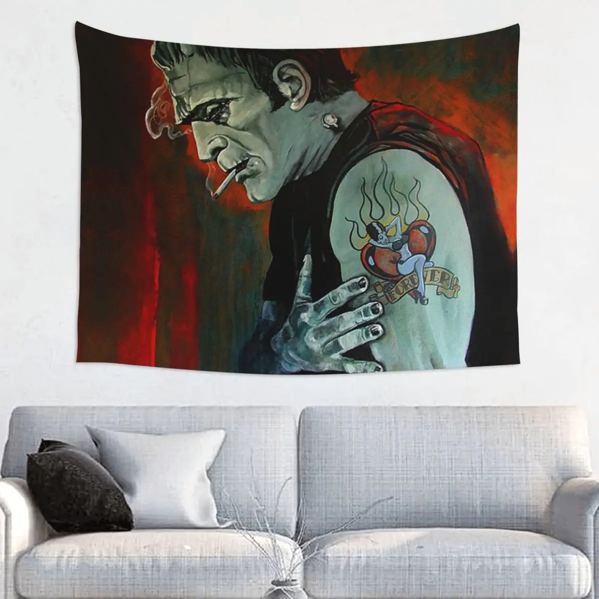 Broken Hearted Frankenstein Monster Tattoo Art Tapestry Home Decor Customized Hippie Wall Hanging Tapestries for Bedroom