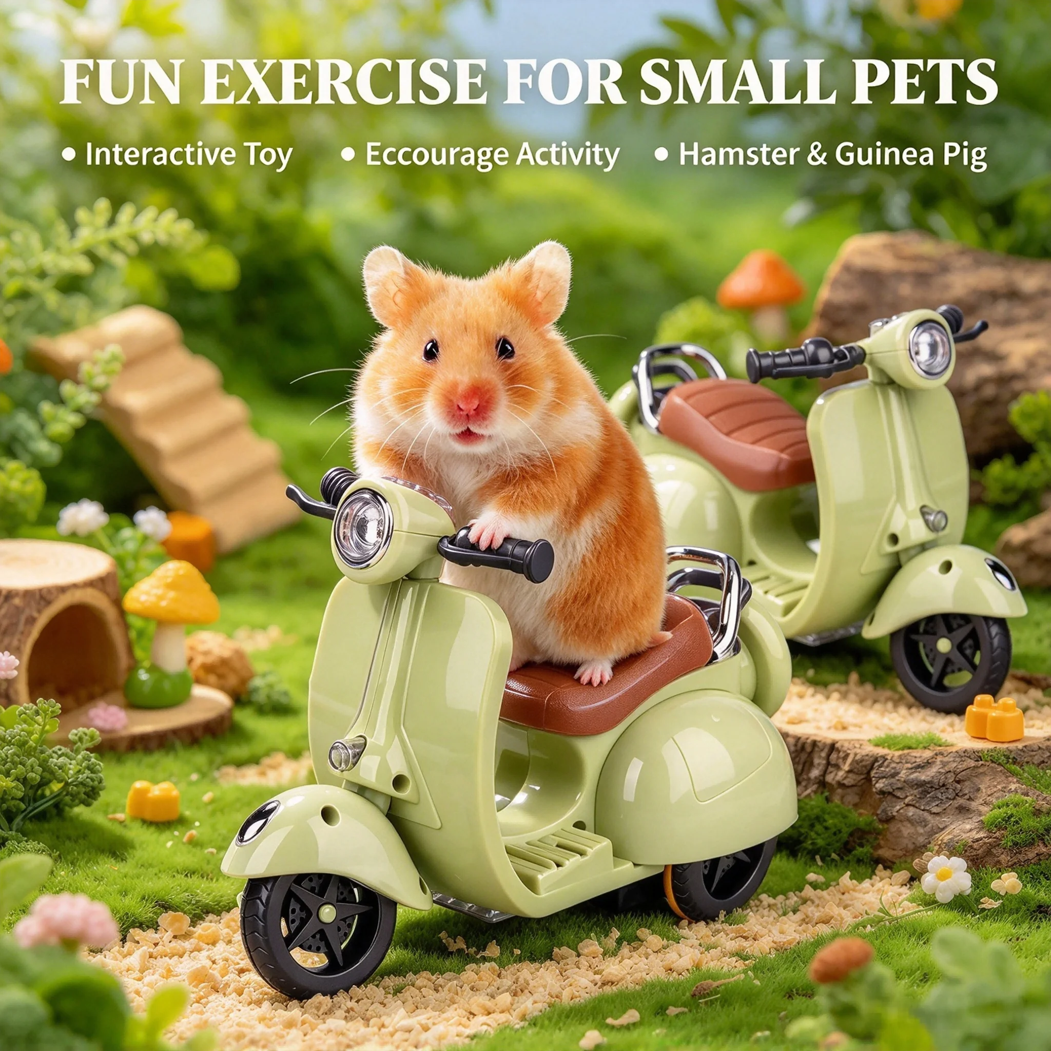 Hamster Motorcycle Toy, Electric Pet Exercise Car, Interactive Small Pet Toy for Dwarf Syrian Hamster, Guinea Pig, Mouse, Gerbil