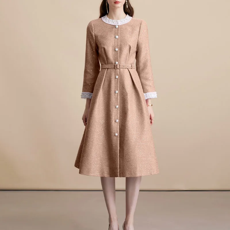 Dresses for Women New Long Sleeve O-Neck Slim Women Dress Elegant Sashes A-LINE Dress Women Vestidos De Verano Mujer 2025 Q841