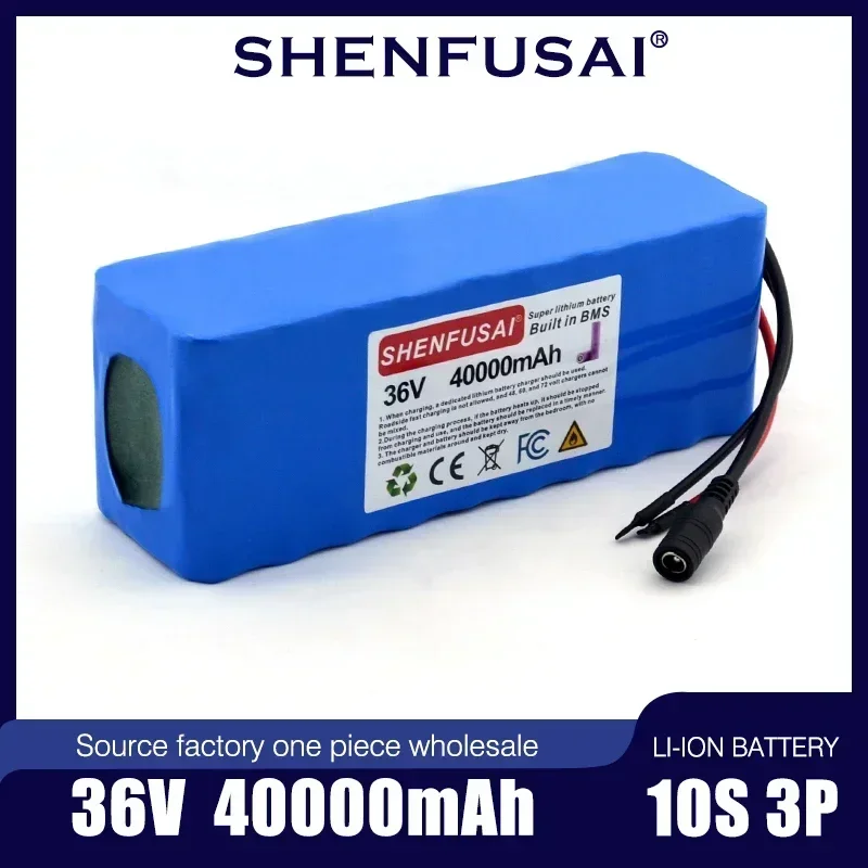 36V 10S3P 20Ah 550W High Power Capacity 42V 18650 Lithium Battery Pack 40000mAh Electric Bicycle Bicycle Scooter BMS+42v charger