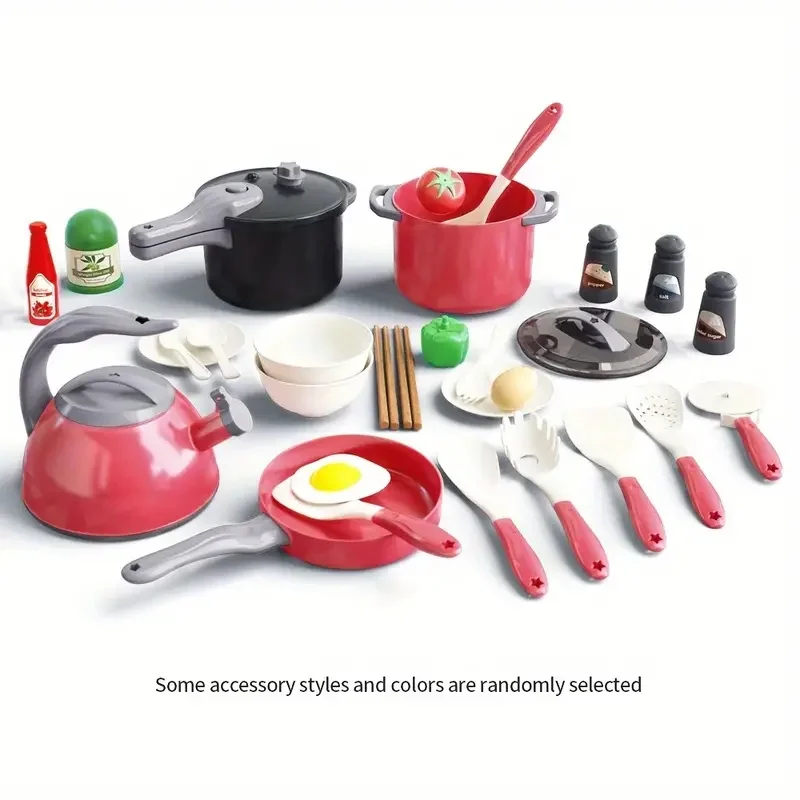 32pcs Children's Toys Play House Kitchen Toy Set, Pretend Cooking Toy Set Accessories with Pots, Cutlery, Food,Canned Vegetables