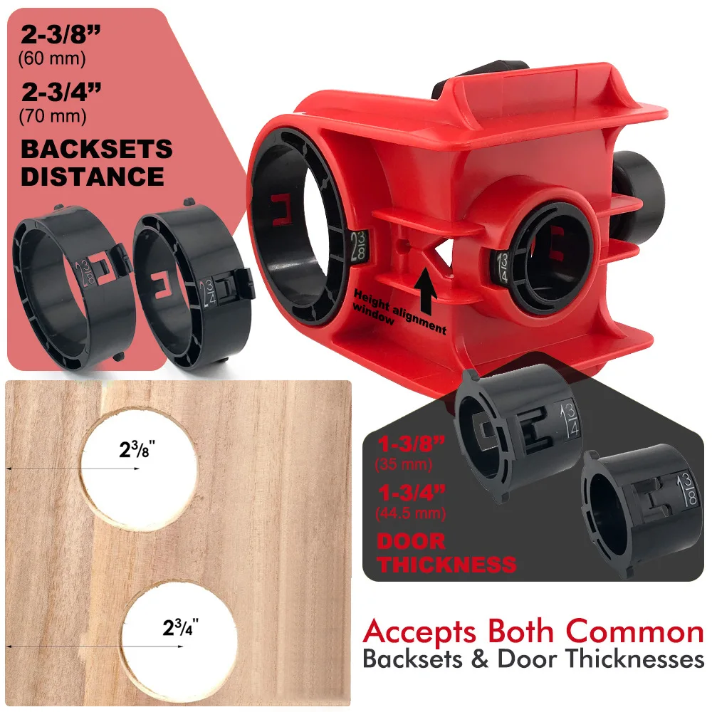 Ball Door Lock Installation Kit Wood Door Hole Saw Cutter Mortise Jig Set for Solid/Hollow Core Doors Fall
