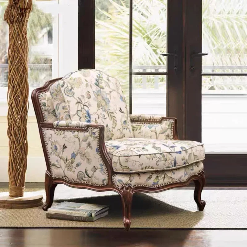 Style Solid Wood Sofa Living Room Single Sofa Retro Distressed  Entry Lux High Back