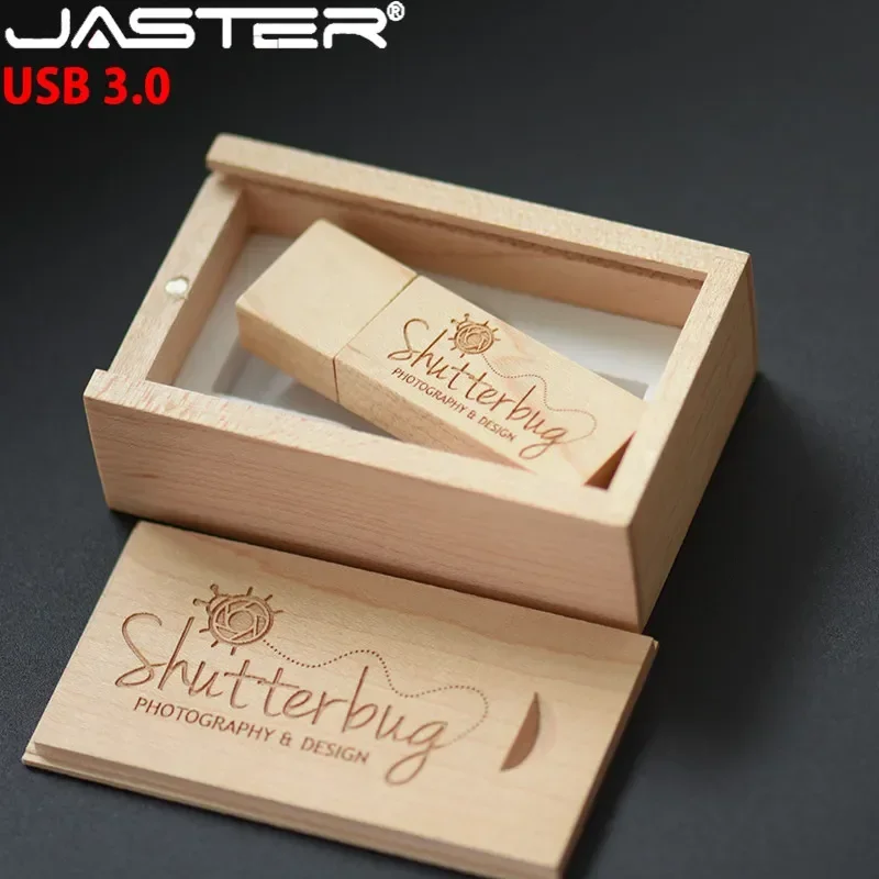 

JASTER USB 3.0 Photography Customer LOGO wooden usb + gift box usb flash drive wood pendrive 8GB 16GB 32GB 64GB wedding gifts